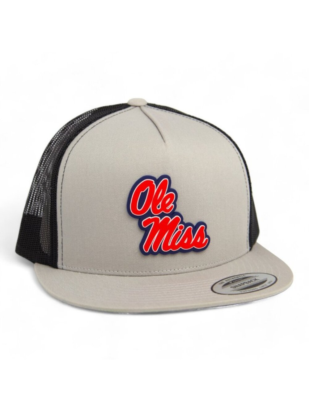 Ole Miss Rebels YP Snapback Flat Bill Trucker Hat- Silver/ Black